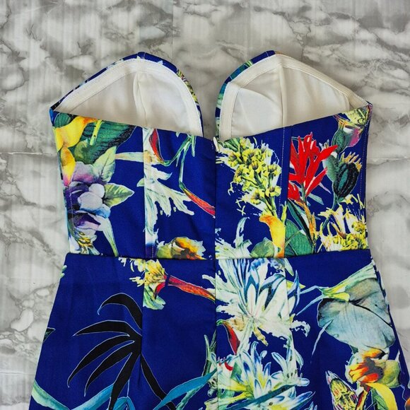 NWT Ava Tropical Floral Print Strapless Cocktail Mini Dress Front Slit - Picture 4 of 11